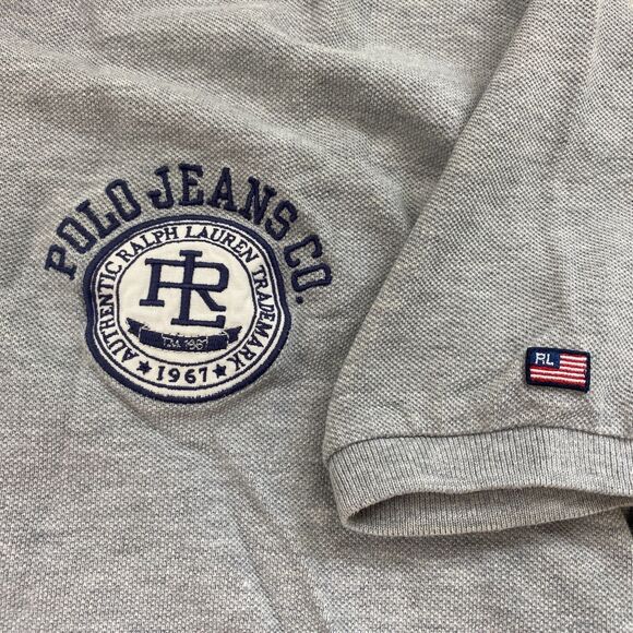 Vintage Polo Ralph Lauren Shirt Medium Mens Cookie Patch Logo Jeans Co Gray 90s - Picture 3 of 12